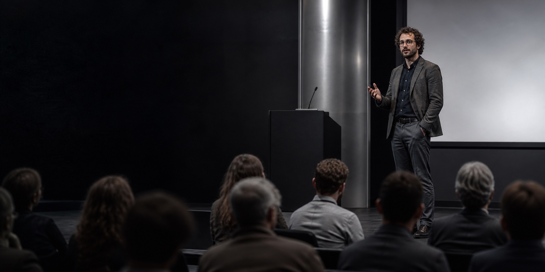A lecturer speaking to an audience